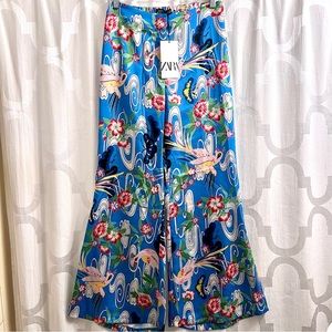 Zara Wide Leg Floral Pants Small Blue Floral